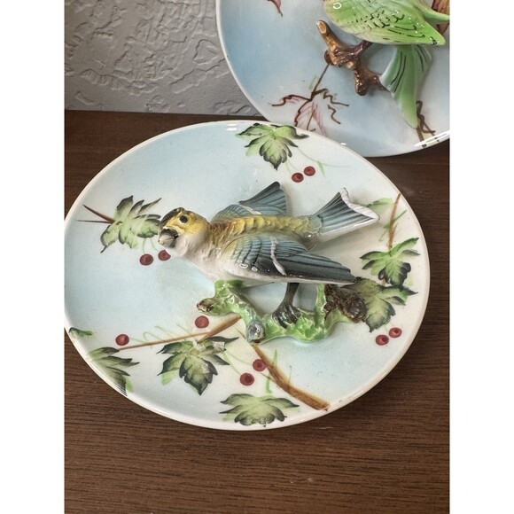 2 Lefton's Parakeet Bird 3D Plate Plaque Wall Art Japan 171 Tropical Vtg - Picture 2 of 9